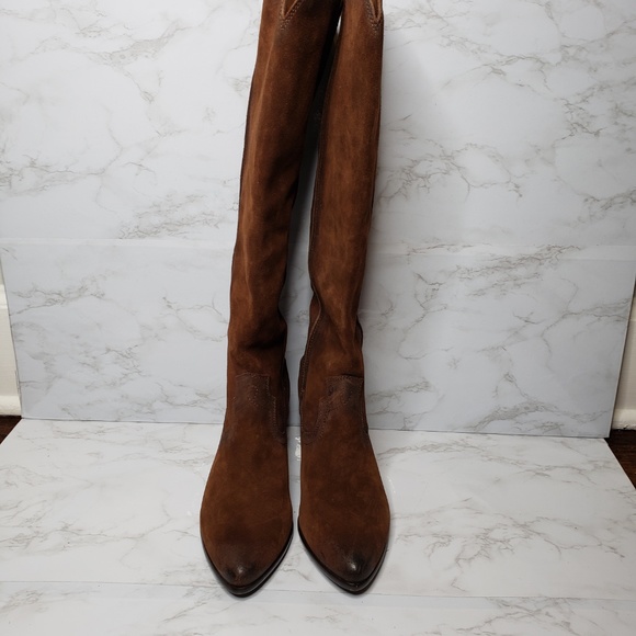 Frye Renee Seam Tall Brown Oiled Suede Boots - Picture 3 of 8